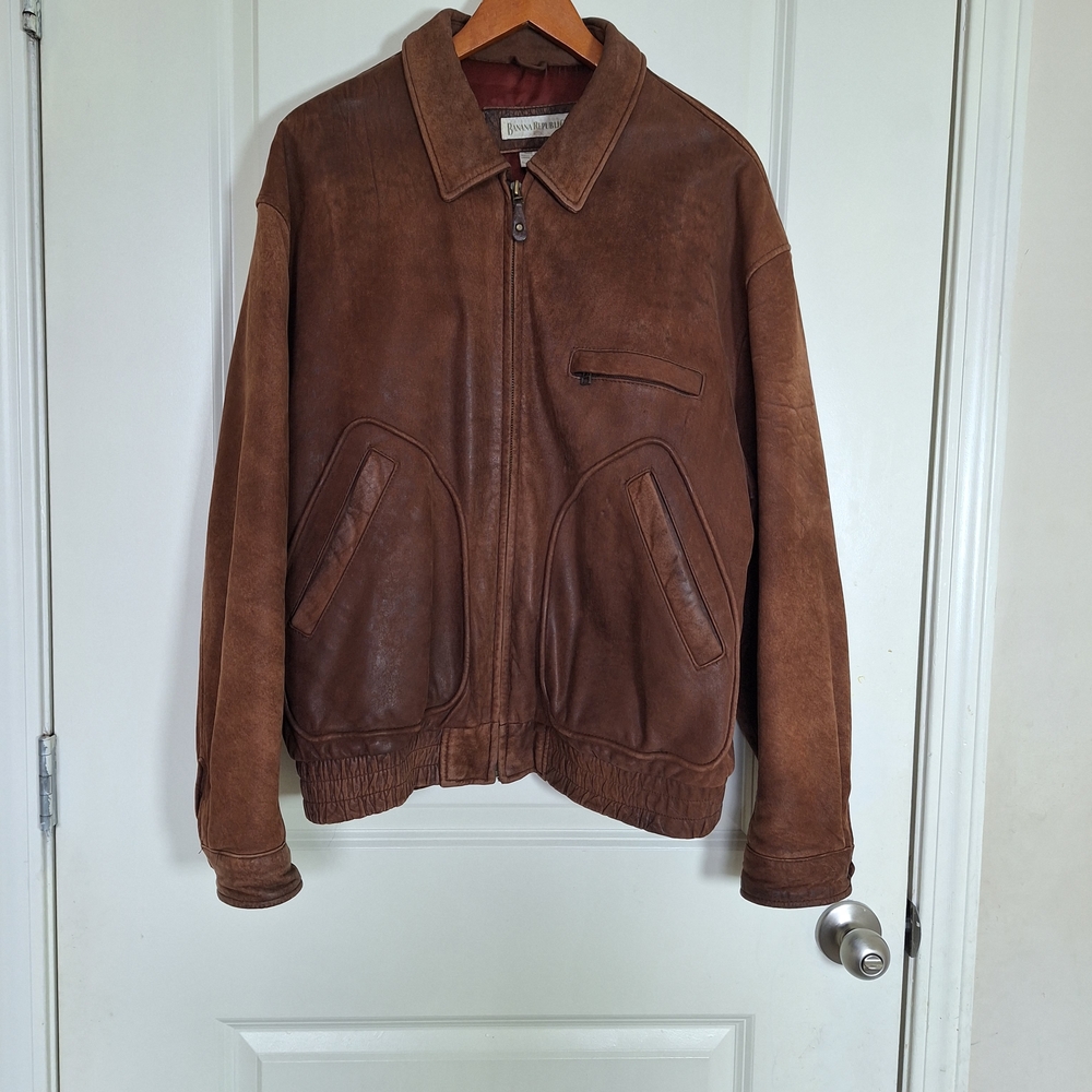 VTG Banana Republic Dark Brown Leather Bomber Jacket